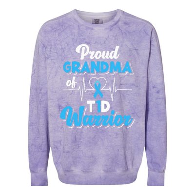 Proud Grandma Of A T1d Warrior Diabetic Diabetes Awareness Colorblast Crewneck Sweatshirt