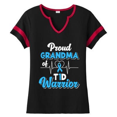 Proud Grandma Of A T1d Warrior Diabetic Diabetes Awareness Ladies Halftime Notch Neck Tee