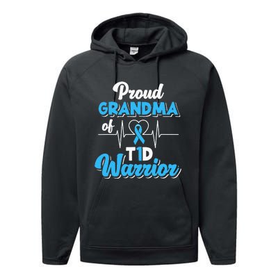 Proud Grandma Of A T1d Warrior Diabetic Diabetes Awareness Performance Fleece Hoodie