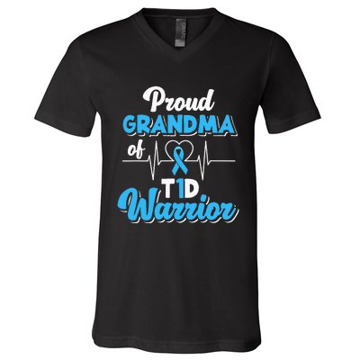 Proud Grandma Of A T1d Warrior Diabetic Diabetes Awareness V-Neck T-Shirt