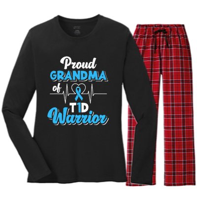 Proud Grandma Of A T1d Warrior Diabetic Diabetes Awareness Women's Long Sleeve Flannel Pajama Set 