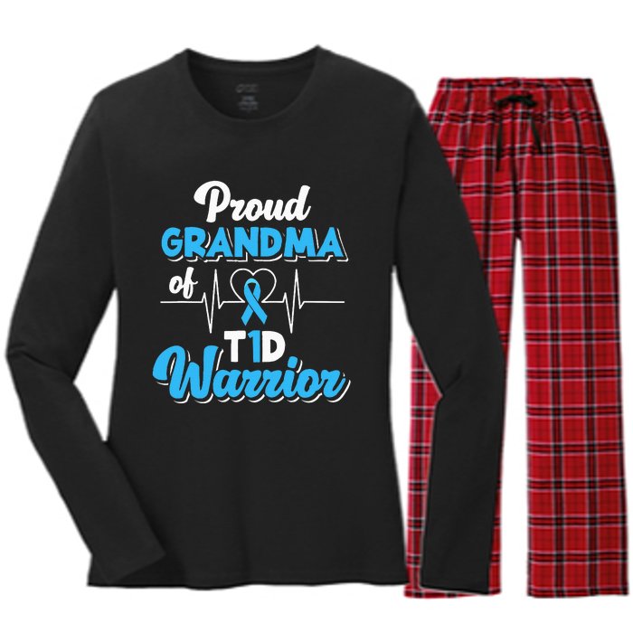 Proud Grandma Of A T1d Warrior Diabetic Diabetes Awareness Women's Long Sleeve Flannel Pajama Set 