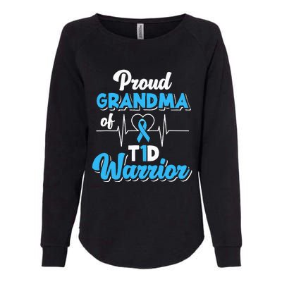 Proud Grandma Of A T1d Warrior Diabetic Diabetes Awareness Womens California Wash Sweatshirt