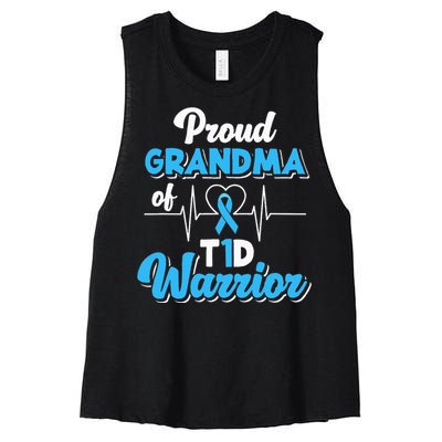 Proud Grandma Of A T1d Warrior Diabetic Diabetes Awareness Women's Racerback Cropped Tank