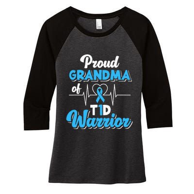 Proud Grandma Of A T1d Warrior Diabetic Diabetes Awareness Women's Tri-Blend 3/4-Sleeve Raglan Shirt