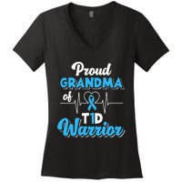 Proud Grandma Of A T1d Warrior Diabetic Diabetes Awareness Women's V-Neck T-Shirt