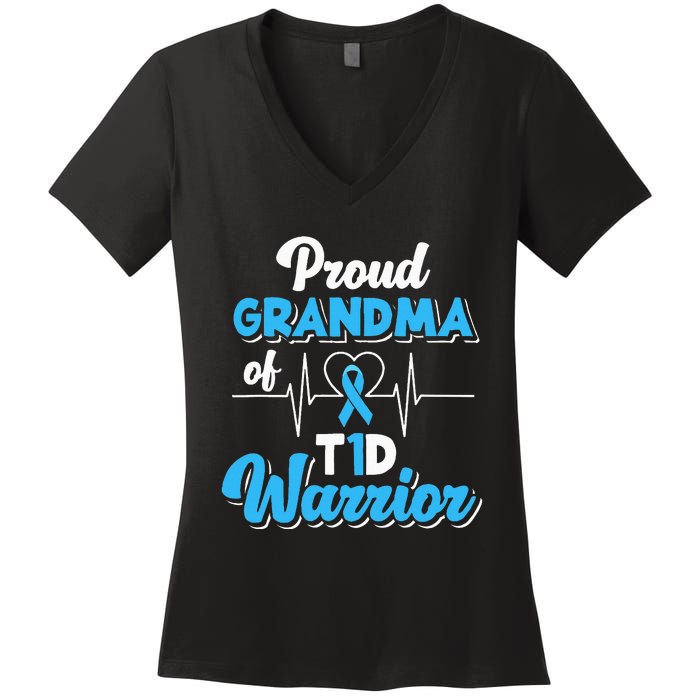 Proud Grandma Of A T1d Warrior Diabetic Diabetes Awareness Women's V-Neck T-Shirt