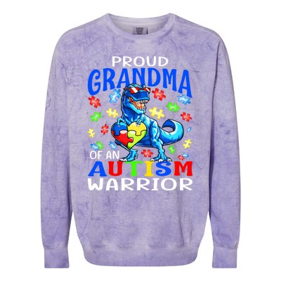 Proud Grandma Of An Autism Warrior Dinosaur Cool Gift Colorblast Crewneck Sweatshirt