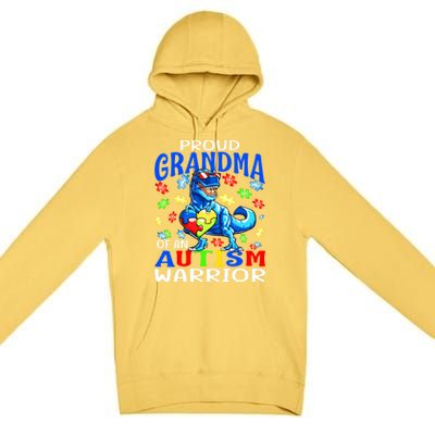 Proud Grandma Of An Autism Warrior Dinosaur Cool Gift Premium Pullover Hoodie