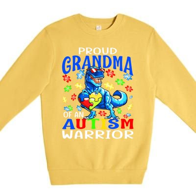 Proud Grandma Of An Autism Warrior Dinosaur Cool Gift Premium Crewneck Sweatshirt