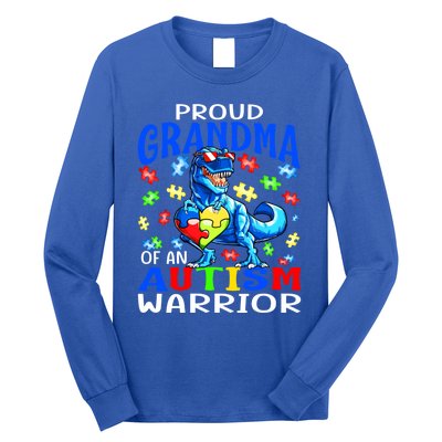 Proud Grandma Of An Autism Warrior Dinosaur Cool Gift Long Sleeve Shirt