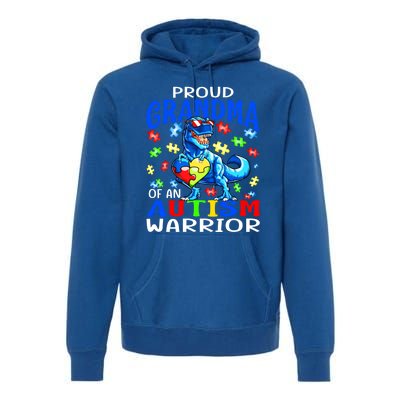 Proud Grandma Of An Autism Warrior Dinosaur Cool Gift Premium Hoodie