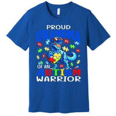 Proud Grandma Of An Autism Warrior Dinosaur Cool Gift Premium T-Shirt