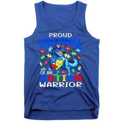 Proud Grandma Of An Autism Warrior Dinosaur Cool Gift Tank Top