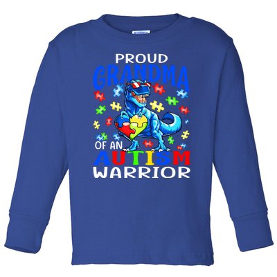 Proud Grandma Of An Autism Warrior Dinosaur Cool Gift Toddler Long Sleeve Shirt