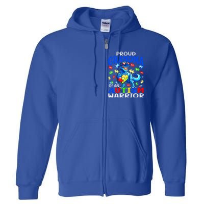 Proud Grandma Of An Autism Warrior Dinosaur Cool Gift Full Zip Hoodie