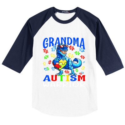 Proud Grandma Of An Autism Warrior Dinosaur Cool Gift Baseball Sleeve Shirt