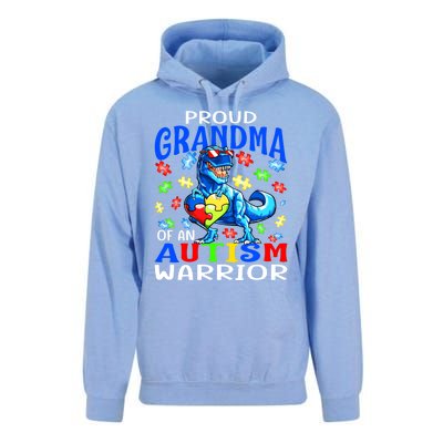 Proud Grandma Of An Autism Warrior Dinosaur Cool Gift Unisex Surf Hoodie