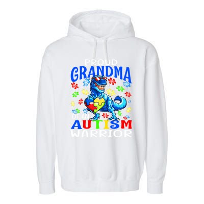 Proud Grandma Of An Autism Warrior Dinosaur Cool Gift Garment-Dyed Fleece Hoodie