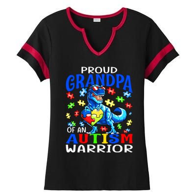 Proud Grandpa Of An Autism Warrior Dinosaur Cute Gift Ladies Halftime Notch Neck Tee