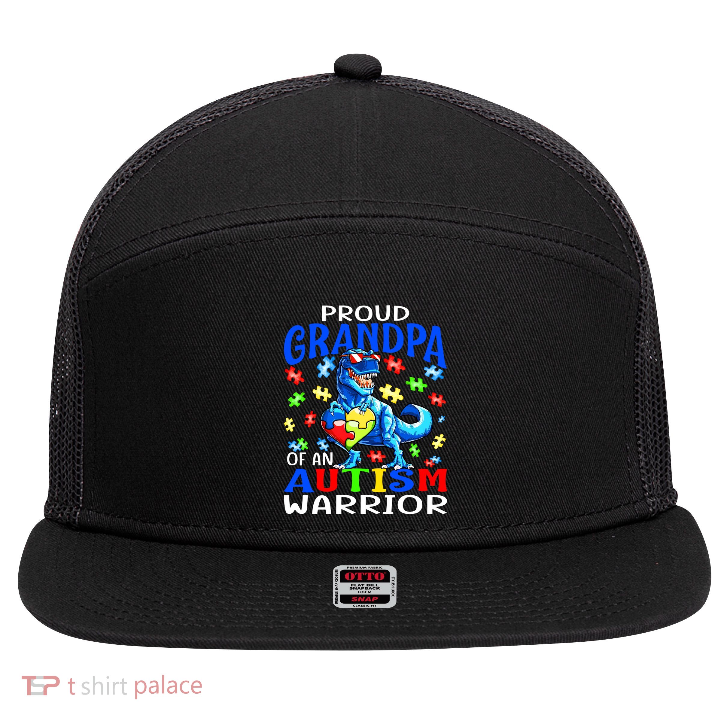 Proud Grandpa Of An Autism Warrior Dinosaur Cute Gift 7 Panel Mesh Trucker Snapback Hat