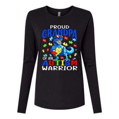 Proud Grandpa Of An Autism Warrior Dinosaur Cute Gift Womens Cotton Relaxed Long Sleeve T-Shirt