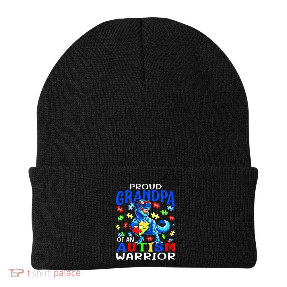 Proud Grandpa Of An Autism Warrior Dinosaur Cute Gift Beanie
