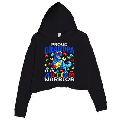 Proud Grandpa Of An Autism Warrior Dinosaur Cute Gift Crop Fleece Hoodie