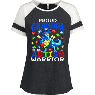 Proud Grandpa Of An Autism Warrior Dinosaur Cute Gift Enza Ladies Jersey Colorblock Tee