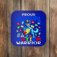 Proud Grandpa Of An Autism Warrior Dinosaur Cute Gift Coaster