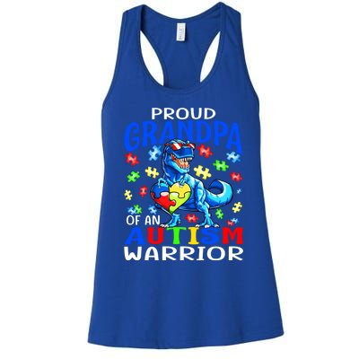 Proud Grandpa Of An Autism Warrior Dinosaur Cute Gift Women's Racerback Tank