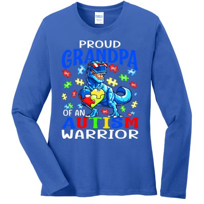 Proud Grandpa Of An Autism Warrior Dinosaur Cute Gift Ladies Long Sleeve Shirt