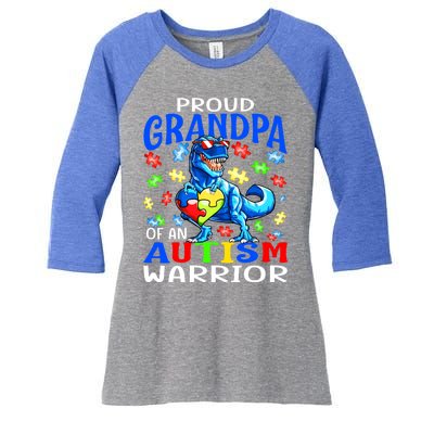 Proud Grandpa Of An Autism Warrior Dinosaur Cute Gift Women's Tri-Blend 3/4-Sleeve Raglan Shirt