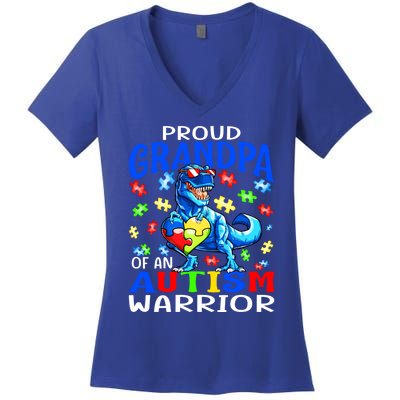 Proud Grandpa Of An Autism Warrior Dinosaur Cute Gift Women's V-Neck T-Shirt