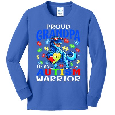 Proud Grandpa Of An Autism Warrior Dinosaur Cute Gift Kids Long Sleeve Shirt