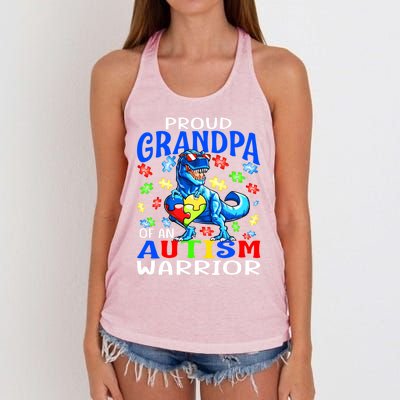 Proud Grandpa Of An Autism Warrior Dinosaur Cute Gift Women's Knotted Racerback Tank