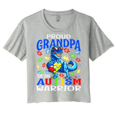 Proud Grandpa Of An Autism Warrior Dinosaur Cute Gift Women's Crop Top Tee