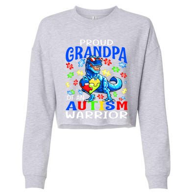 Proud Grandpa Of An Autism Warrior Dinosaur Cute Gift Cropped Pullover Crew