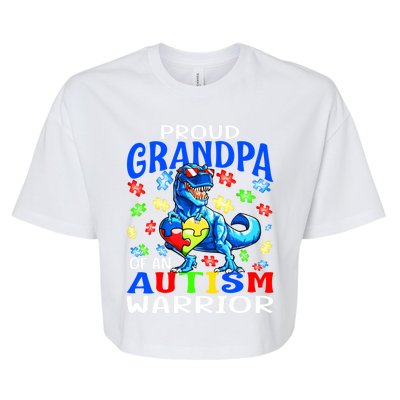 Proud Grandpa Of An Autism Warrior Dinosaur Cute Gift Bella+Canvas Jersey Crop Tee