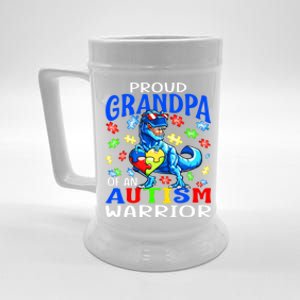 Proud Grandpa Of An Autism Warrior Dinosaur Cute Gift Beer Stein