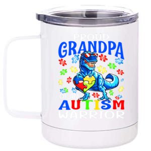 Proud Grandpa Of An Autism Warrior Dinosaur Cute Gift 12 oz Stainless Steel Tumbler Cup