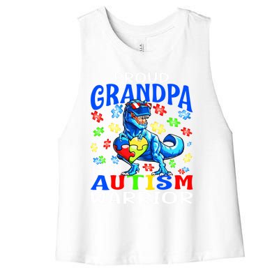 Proud Grandpa Of An Autism Warrior Dinosaur Cute Gift Women's Racerback Cropped Tank