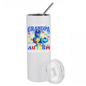 Proud Grandpa Of An Autism Warrior Dinosaur Cute Gift Stainless Steel Tumbler