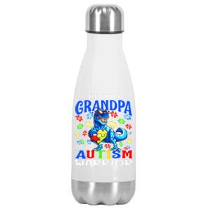 Proud Grandpa Of An Autism Warrior Dinosaur Cute Gift Stainless Steel Insulated Water Bottle