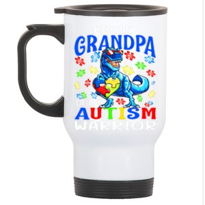 Proud Grandpa Of An Autism Warrior Dinosaur Cute Gift Stainless Steel Travel Mug