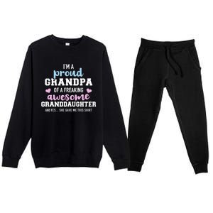 Proud Grandpa Of An Awesome Granddaughter Gift Premium Crewneck Sweatsuit Set