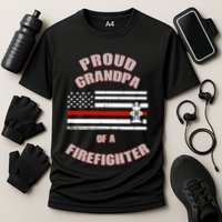 Proud Grandpa Of A Firefighter Funny Gift Cooling Performance Crew T-Shirt