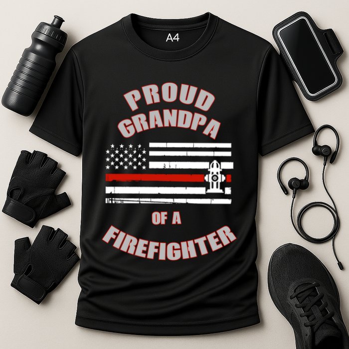 Proud Grandpa Of A Firefighter Funny Gift Cooling Performance Crew T-Shirt