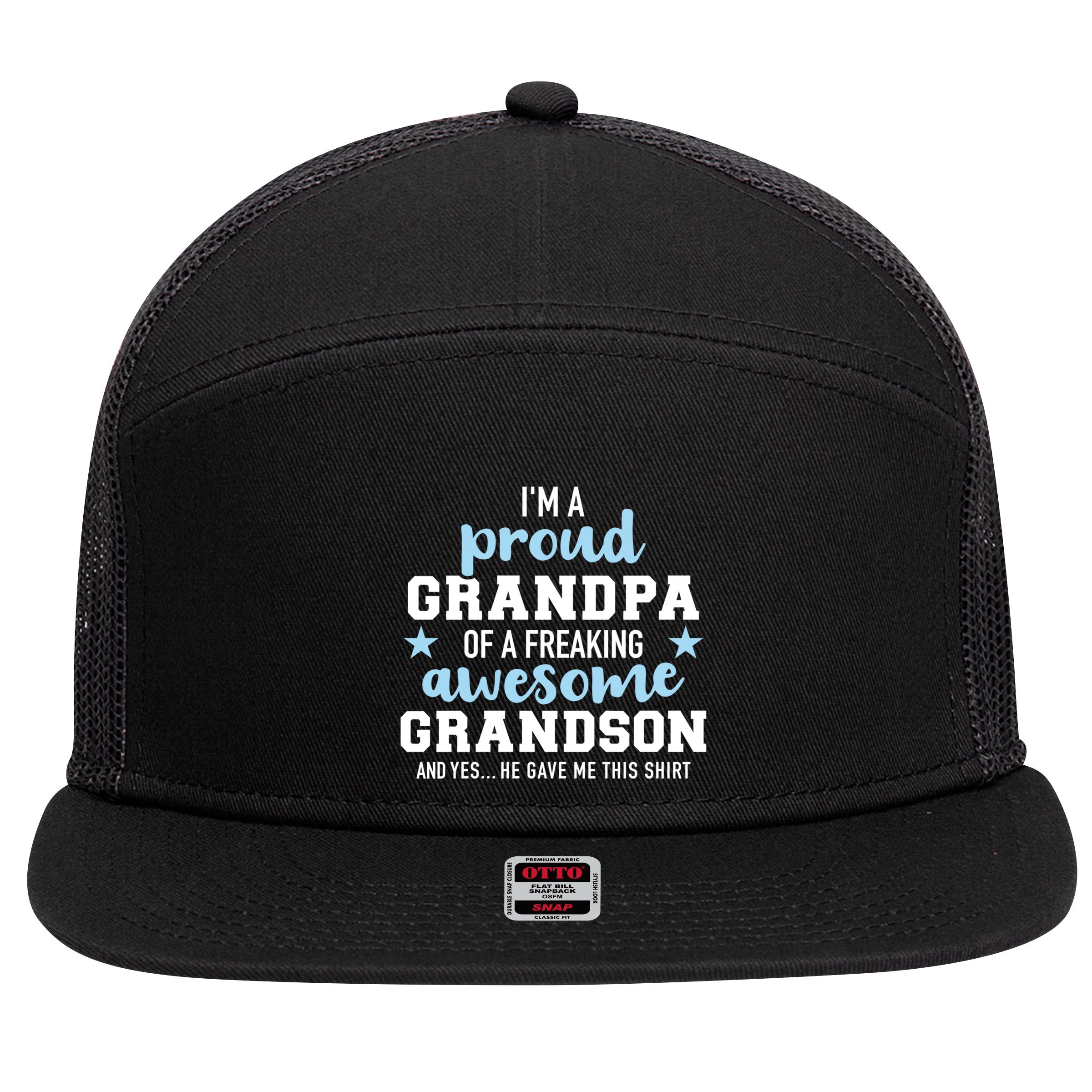 Proud Grandpa Of An Awesome Grandson Gift 7 Panel Mesh Trucker Snapback Hat