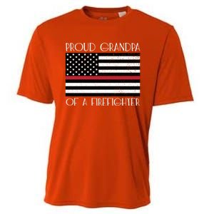 Proud Grandpa Of A Firefighter Thin Red Line American Flag Cute Gift Cooling Performance Crew T-Shirt